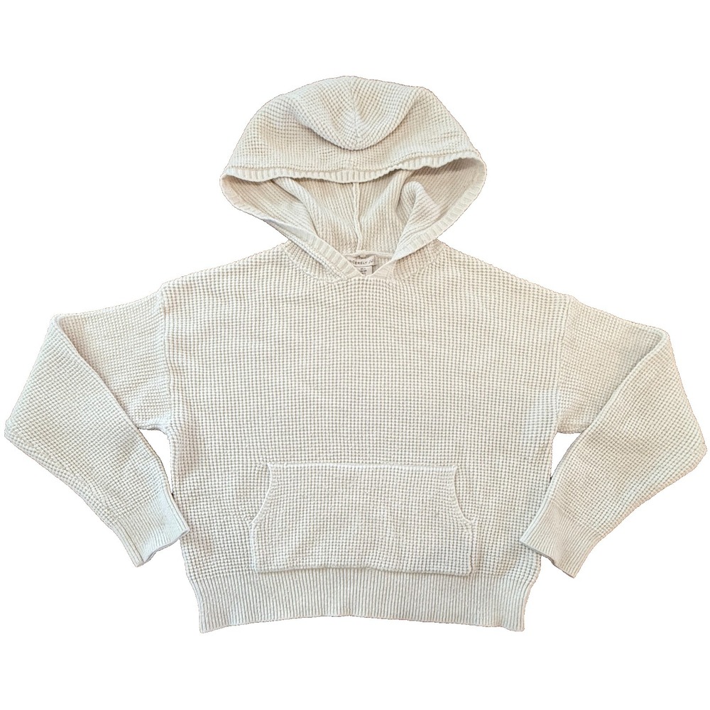 Sincerely Jules Waffle Knit Hoodie Womens S Cream‎ Cozy Pullover